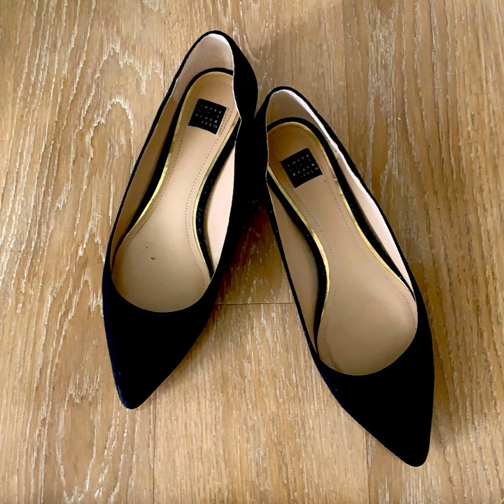 Black Suede flat shoes with gold heel
